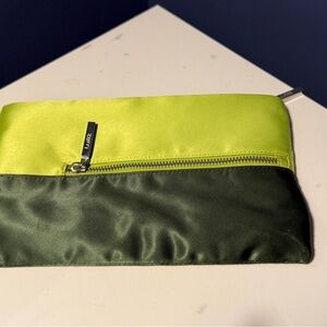 La Mer Two-Tone Lime and Olive Satin Zip Pouch